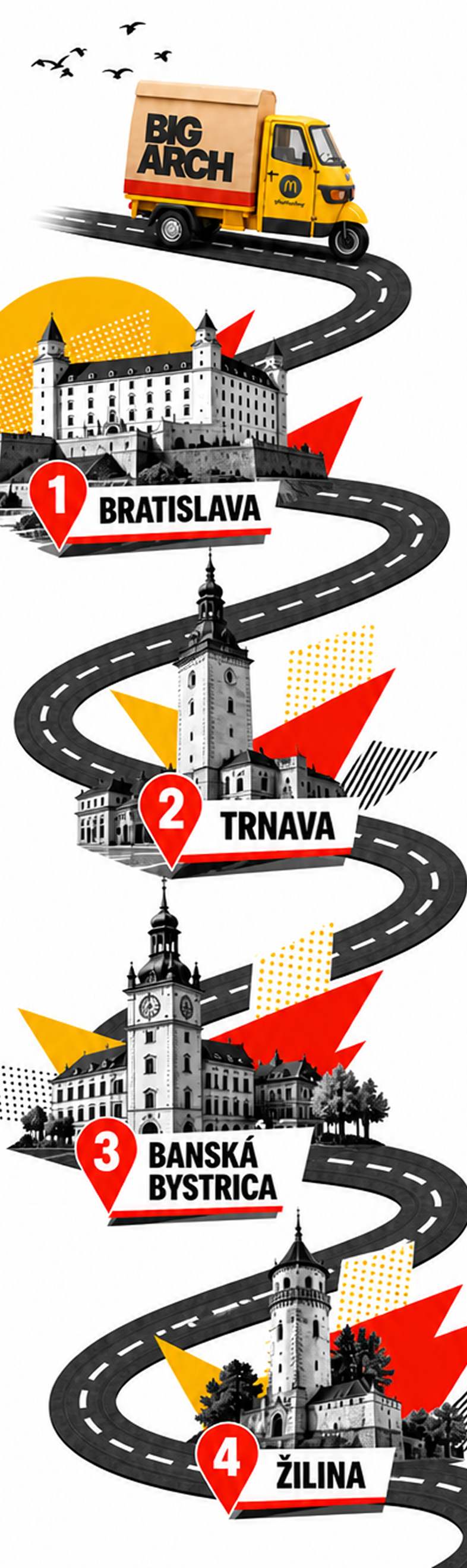Trasa BIG ARCH cez Bratislavu, Trnavu, Banskú Bystricu a Žilinu.